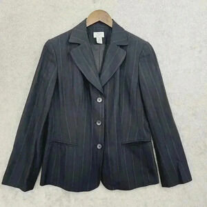 Ann Taylor Loft Womens Black Pinstripe Blazer Size 10 Wool Blend 8PT